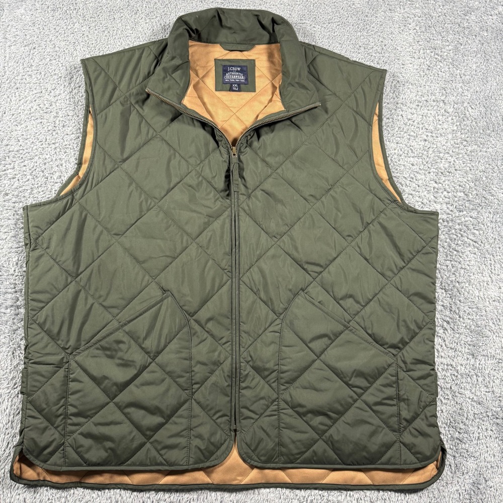 J.Crew Walker Sussex Quilted Vest Mens XXL Olive Green Full Zip Lightweight